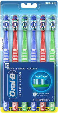 Oral-B Healthy Clean Toothbrushes, Medium Bristles, 6 Count (Assorted Colors)