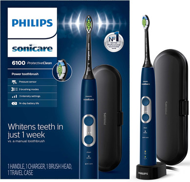 Philips Sonicare ProtectiveClean 6100 Rechargeable Electric Power Toothbrush, Navy Blue, HX6871/49Navy Blue4 Piece Set