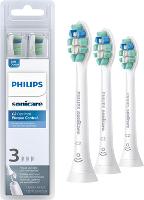 Philips Sonicare Genuine C2 Optimal Plaque Control Toothbrush Heads, 3 Brush Heads, White, Hx9023/65