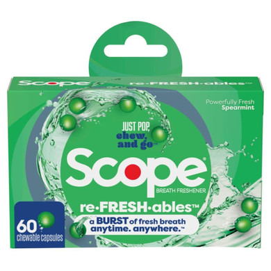 Scope Refreshables, On-The-Go Chewable Capsules For Bad Breath Treatment, Powerfully Fresh Spearmint, 60Ct