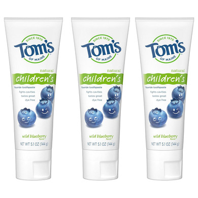Tom'S Of Maine Fluoride Children'S Toothpaste, Natural Toothpaste, Dye Free, No Artificial Preservatives, Wild Blueberry, 5.1 Oz. 3-Pack (Packaging May Vary)5.1 Ounce (Pack Of 3)