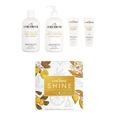 Curlsmith - Shine Kit, Shampoo, Conditioner, Jelly & Cream, Sensitive, Fragrance Free, for All Curl and Hair Types, Vegan, 2 x 12 fl oz, 2 x 2 fl oz