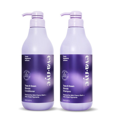 Eva Nyc Tone It Down Blonde Shampoo And Conditioner Set, Moisturizing Purple Shampoo And Conditioner For Eliminating Brassy & Yellow Tones, Vegan Hair Shampoo And Conditioner, Pack Of 2, 1L