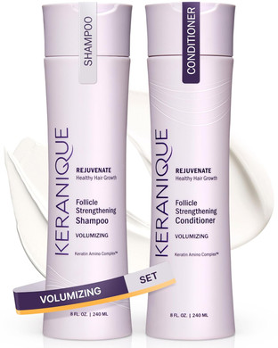Keranique Volumizing Shampoo And Conditioner Set For Hair Repair And Growth With Biotin And Keratin Amino Complex, Sulfate And Parabens Free, 8 Fl Oz Ea
