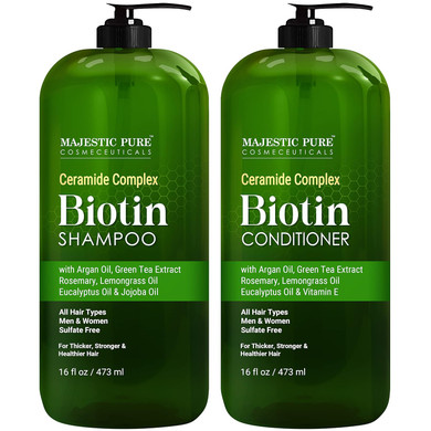 MAJESTIC PURE Biotin Shampoo and Conditioner Set - With Essential Oils & Ceramides - Helps Hair Growth, Thickening, Dry & Colored Hair - Sulfate Free - For All Hair Types - Men & Women - 16 fl oz each