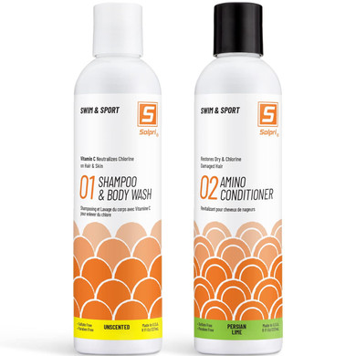 Solpri Swimmers Chlorine Vitamin C Swim Shampoo Body Wash With Pre & Post Swim Conditioner (16 Fl Oz Total)