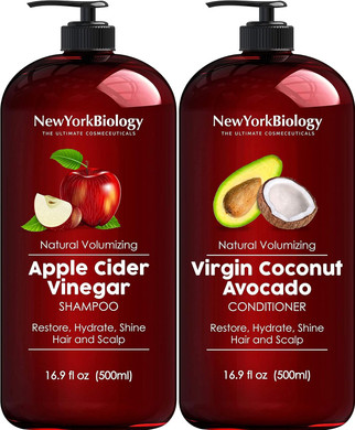 New York Biology Apple Cider Vinegar Shampoo and Coconut Avocado Oil Conditioner Set - Helps Restore Shine, Hair Gloss and Hydration for Dry Hair and Itchy Scalp  Clarifying and Nourishing  16.9 fl Oz