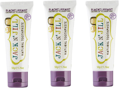 Jack N' Jill Natural Certified Toothpaste - Safe If Swallowed, Contains 40% Xylitol, Fluoride Free, Organic Fruit Flavor, Makes Tooth Brushing Fun For Kids - Blackcurrant, 1.76 Oz (Pack Of 3)