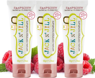 Jack N' Jill Natural Certified Toothpaste - Safe If Swallowed, Contains 40% Xylitol, Fluoride Free, Organic Fruit Flavor, Makes Tooth Brushing Fun For Kids - Raspberry, 1.76 Oz (Pack Of 3)1.76 Ounce (Pack Of 3)