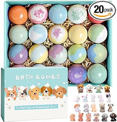Bath Bombs For Kids With Surprise Inside For Girls Boys Toddlers, 20 Pack Organic Kids Bath Bombs With Puppy Dolls Inside, Kids Safe Handmade Bubble Bath Fizzies, Ideal Birthday Christmas Gift Setmulti-Colored