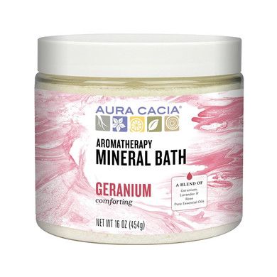 Aura Cacia Aromatherapy Mineral Bath, Comforting Geranium, 16 Ounce Jar