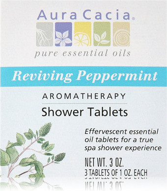 Aura Cacia Reviving Peppermint Aromatherapy Shower Tablets | Contains 3 Individually Wrapped 1 Oz. Tablets