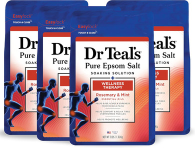 Dr Teal'S Pure Epsom Salt Soak, Wellness Therapy With Rosemary & Mint, 3 Lbs (Pack Of 4) (Packaging May Vary)3 Pound (Pack Of 4)