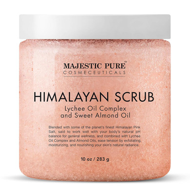 Majestic Pure Himalayan Salt Body Scrub With Lychee Oil, Exfoliating Salt Scrub To Exfoliate & Moisturize Skin, Deep Cleansing - 10 Oz