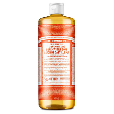 Dr. Bronnerã¢ÂS - Pure-Castile Liquid Soap (Tea Tree, 32 Ounce) - Made With Organic Oils, 18-In-1 Uses: Acne-Prone Skin, Dandruff, Laundry, Pets And Dishes, Concentrated, Vegan, Non-Gmo