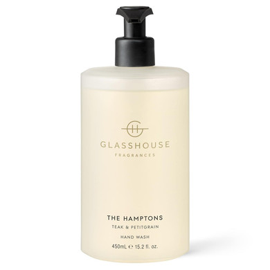 Glasshouse Fragrances The Hamptons Hand Wash, Rich In Aloe Vera & Vitamin E, Soothing & Moisturizing, Teak & Petitgrain Scent, 15.2 Fl Oz (450Ml)