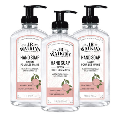 J.R. Watkins Gel Hand Soap For Bathroom Or Kitchen, Scented, Usa Made And Cruelty Free, 11 Fl Oz, Grapefruit, 3 Pack