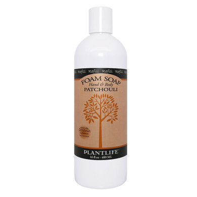 Plantlife Patchouli Foam Soap Refill - Gentle, Moisturizing, Plant-Based Foam Soap For All Skin Types - Ideal For Use As A Hand & Body Wash, Shaving Cream, And Foaming Fun For Kids - Made In California 16 Oz