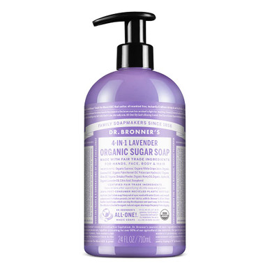 Dr. Bronnerã¢ÂS - Organic Sugar Soap (Lavender, 24 Ounce) - Made With Organic Oils, Sugar And Shikakai Powder, 4-In-1 Uses: Hands, Body, Face And Hair, Cleanses, Moisturizes And Nourishes, Vegan