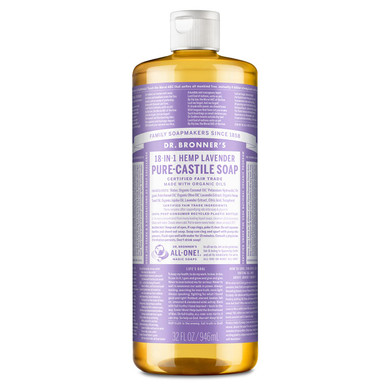 Dr. Bronnerã¢ÂS - Pure-Castile Liquid Soap (Lavender, 32 Ounce) - Made With Organic Oils, 18-In-1 Uses: Face, Body, Hair, Laundry, Pets And Dishes, Concentrated, Vegan, Non-Gmo32 Fl Oz (Pack Of 1)