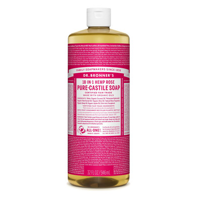 Dr. Bronnerã¢ÂS - Pure-Castile Liquid Soap (Rose, 32 Ounce) - Made With Organic Oils, 18-In-1 Uses: Face, Body, Hair, Laundry, Pets And Dishes, Concentrated, Vegan, Non-Gmo32 Ounce (Pack Of 1)
