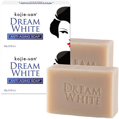 Kojie San Dream White Soap - Skin Brightening & Anti Aging Kojic Acid Soap That Reduces Hyperpigmentation With Collagen, Elastin & Coconut Oil - 65G X 2 Bars