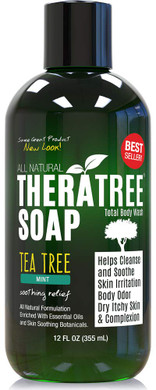 Oleavine Theratree Tea Tree Oil Soap With Neem Oil - 12Oz - Helps Skin Irritation, Body Odor, & Helps Restore Healthy Complexion For Body And Face Theratree