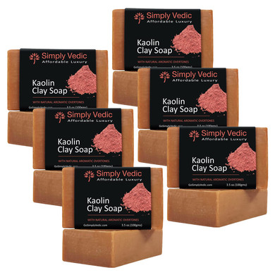 Simply Vedic 6-Pack Pink Kaolin Clay With Rose Essential Oil Soap Bar For Body, Hand, Face. Cold Pressed With Coconut Oil, Hand-Made, Gift Set For Men & Women (3.5 Oz. X 6)