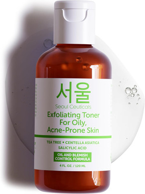Seoulceuticals Korean Toner For Oily Acne Prone Skin  Korean Skin Care Tea Tree Toner For Face  Facial Toner Centella Asiatica, Salicylic Acid. 4 Fl Oz