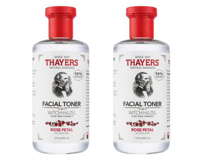 Thayers Alcohol-Free, Hydrating Rose Petal Witch Hazel Facial Toner with Aloe Vera Formula, Vegan, Dermatologist Tested and Recommended, 12 Oz (Pack of 2)12 Fl Oz (Pack of 2)