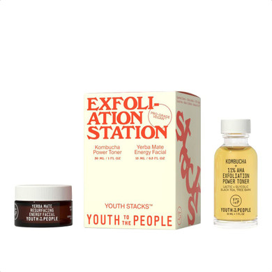 Youth To The People Youth Stacks Exfoliation Station - 11% Aha Kombucha Power Toner (30Ml) + Yerba Mate Energy Facial (15Ml) Exfoliating Skincare Set - Exfoliants To Deep Clean Pores + Smooth Texture