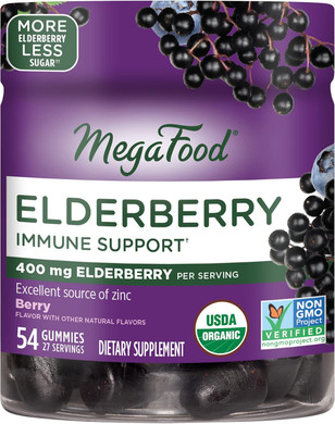 MegaFood Elderberry Immune Support - Gummy with Zinc, Elderberry, Ginger & Blueberry - Vegan, Gluten-Free, Non-GMO - Berry Flavor - 54 Gummies (27 Servings)