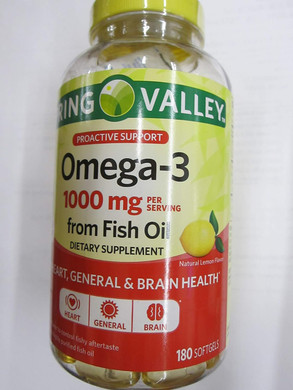 Spring Valley Omega-3 1000 Mg From Fish Oil, Heart, Brain Health, Lemon,180 Softgels
