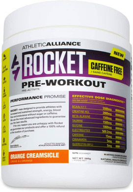Athletic Alliance Rocket - Orange Creamsicle - 60 Servings - 100% Natural Pre-Workout That Contains No Artificial Colours Or Sweeteners - No Caffeine!