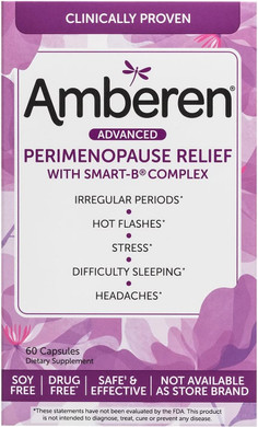 Amberen Perimenopause, Peri-Menopause Multi-Symptom Relief, Vitamin B, Vitamin E & Antioxidants Supplement, Helps Support Hormone Balance, Hot Flashes & Night Sweats, Supplements for Women, 60 Count