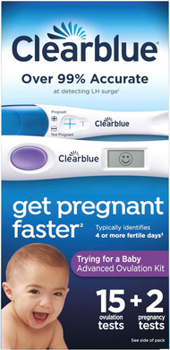 Clearblue Advanced Ovulation Test Combination Pack, Predictor Kit, Featuring 15 Advanced Ovulation Tests And 2 Rapid Detection Pregnancy Tests, 17Ct