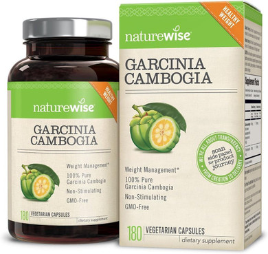 Naturewise Garcinia Cambogia (2 Month Supply) Pure Garcinia Cambogia 100% Hca Extract Concentrated To 60% For Weight Goals (180 Capsules)180 Count (Pack Of 1)