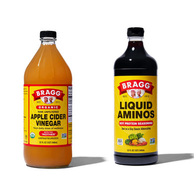 Bragg Liquid Aminos All Purpose Seasoning 32oz and Organic Apple Cider Vinegar With the Mother 32oz Bundle