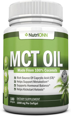 Nutrionn Mct Oil - 3000Mg Per Serving - 180 Softgels - Made From 100% Organic Coconuts - Non Gmo, Cold Pressed, Paleo Friendly Capsules - Great For Boosting Focus & Energy