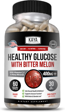 Kaya Naturals Healthy Gluco With Bitter Melon Supplement | Support Healthy Levels & Function, 20 Herbs Vitamins Minerals, Alpha Lipoic Acid, Cinnamon, Vitamin C & E, Gluten Free, Non-Gmo - 60 Capsules