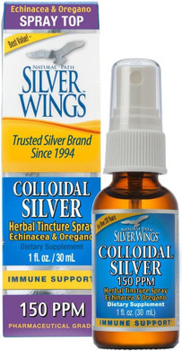Natural Path Silver Wings Colloidal Silver 150Ppm (750Mcg) W/ Echinacea & Oregano Immune Support Supplement 1 Fl. Oz. Spray
