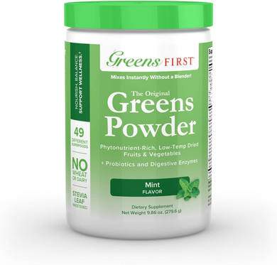 Greens First - Mint - 30 Servings - Greens Powder Superfood, 49 Superfoods, 15+ Organic Fruit & Vegetables, Antioxidant Smoothie Mix Supplement, Dairy Free, Vegan & Non-Gmo - 9.86 Oz9.86 Ounce (Pack Of 1)