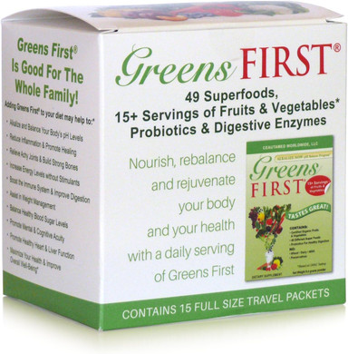 Greens First - Original Mint - Travel Packets - Greens Powder Superfood, 49 Superfoods, 15+ Organic Fruit & Vegetables, Antioxidant Smoothie Mix Supplement, Dairy Free, Vegan & Non-Gmo - 15 Count15 Count (Pack Of 1)