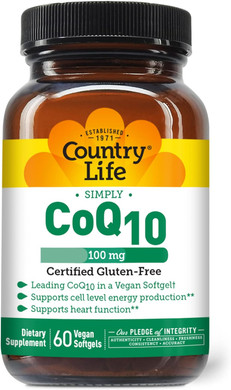 Country Life Simply Coq10, Supports Heart Function, 100Mg, 60 Softgels, Certified Gluten Free, Certified Vegan60 Count (Pack Of 1)