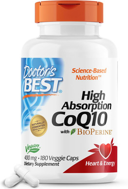 Doctor'S Best High Absorption Coq10 With Bioperine, Heart Health & Energy Production, Naturally Fermented, Non-Gmo, Gluten Free, Vegan, 400 Mg, 180 Veggie Caps180 Vc