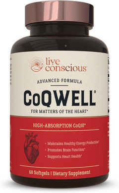 Live Conscious Coqwell - Coq10 Heart, Brain, And Vascular Health Support | High-Absorption, Patented Coenzyme Q10 Coqsol | 60 Softgels - 60 Day Supply