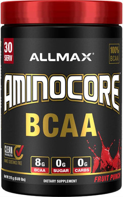 ALLMAX AMINOCORE BCAA, Fruit Punch - 315 g Powder - 8.18 Grams of BCAAs Per Serving - with B Vitamins - No Fillers or Non-BCAA Aminos - Sugar Free - 30 Servings315 Gram