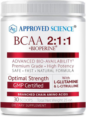 Approved Scienceã¢Â® Bcaa Powder - 2:1:1 Bcaa Ratio - 3500 Mg L-Leucine - Fruit Punch Flavor - 25 Ounce - 30 Servings - Workout Boost, Endurance, Prevent Burnout - Bioperine - Vegan Friendly - 1 Tub