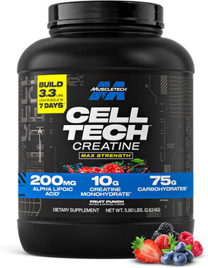 Creatine Monohydrate Powder | Muscletech Cell-Tech Creatine Powder | Post Workout Recovery Drink | Muscle Builder For Men & Women | Musclebuilding Creatine Supplements | Fruit Punch, 6 Lbs (56 Serv)