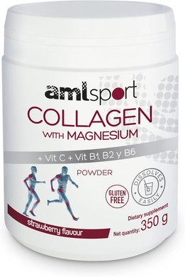 Aml Sport - Collagen With Magnesium + Vit C, B1, B2 And B6 Powder - 350G (Strawberry Flavour). Tissue Regenerator With Type 1 &2 Collagen. Gluten Free. Sugar Free